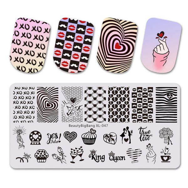 

beautybigbang 1pc heart love image stamping for nails valentine's day theme nail stamping plates template nail art tools xl-047, White