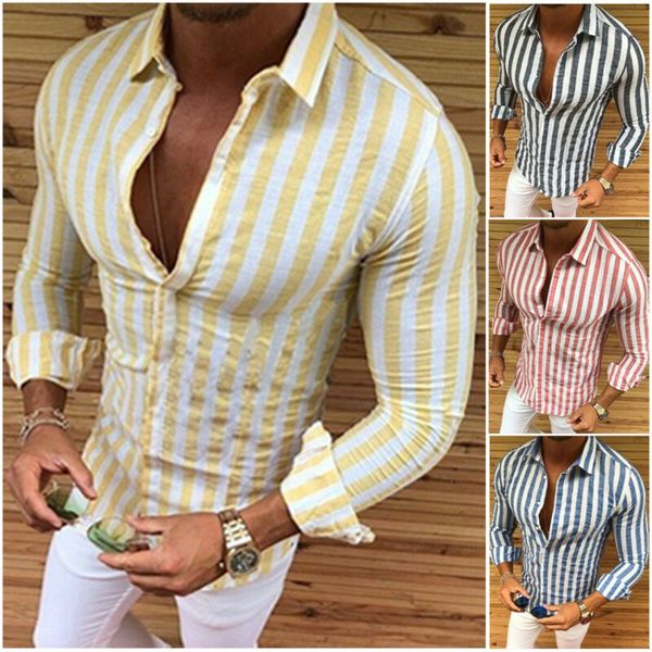 

mens striped casual formal button down shirts slim fit shirt long sleeve, White;black