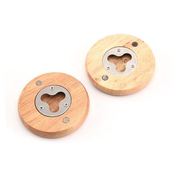 

new wooden round shape bottle opener coaster fridge magnet decoration beer bottle opener factory wholesale