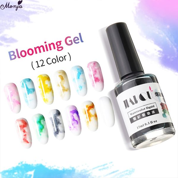 

monja 15ml nail art watercolor ink nail polish smoke effect smudge blooming varnish gel liquid bubble quick-drying manicure tool