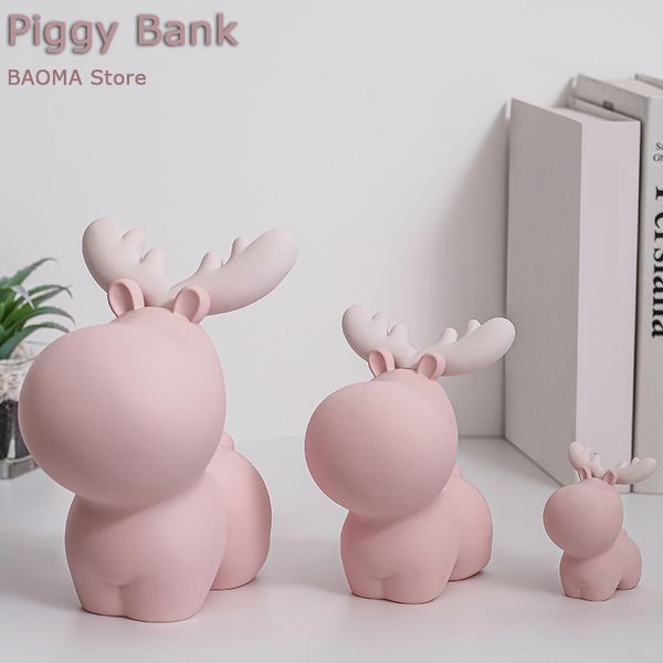

resin elk piggy bank home decoration creative coin piggy bank storage tank bedroom deskdisplay children gift
