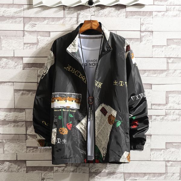 

men's jackets 5xl fashion printed streetwear bomber jacket men casual slim windbreaker 2021 spring autumn mens coat, Black;brown