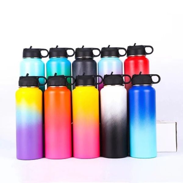 

32oz vacuum water bottle insulated 304 stainless steel water bottle wide mouth big capacity travel water bottles with straw lids