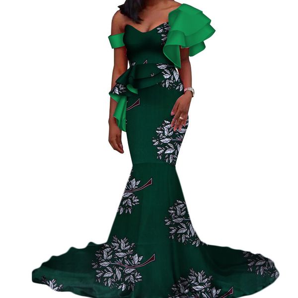 

винтаж vestidos bazin длинное платье русалки драпированные лоскутное африканские платья с принтом для женщин африканский анкара одежда wy334, Black;gray