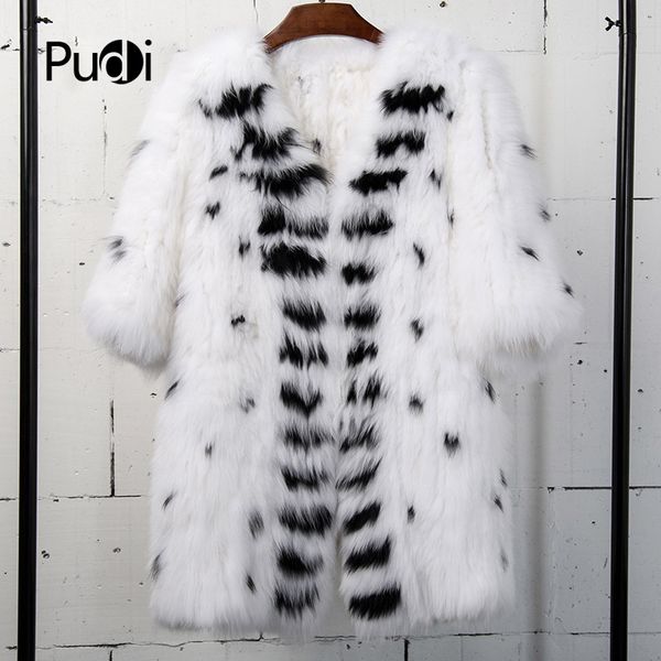 

pudi ct7037 new women winter real fur knitted jacket long coat overcoats, Black