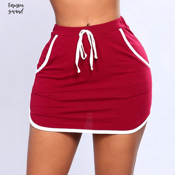 

женские летние сексуальные юбки фитнес sides swearpants высокий эластичный пояс короткие юбки женщины joggers белый юбка с карманами, Black