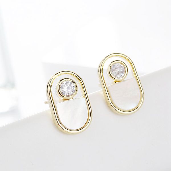 

изысканный простой дизайн геометрическая оболочка серьги ювелирные изделия кубический циркон женщины серьги золотой цвет, Golden;silver