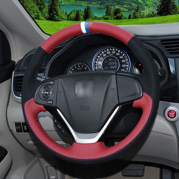 

black suede red perforated leather hand stitched car steering wheel covers for honda series /crv /xrv /city /civic/ fit