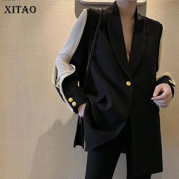 

xitao black elegant casual blaxer summer 2020 fashion new temperament casual wild business suit collar long sleeved coat zp1065, White;black