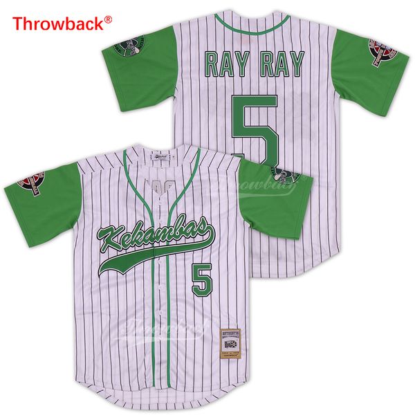 

Raymond 'Ray Ray' Bennet #5 Kekambas Pinstriped Baseball Jersey ARCHA and Duffy's Patches Movie Jerseys Hardball Embroidery High quality