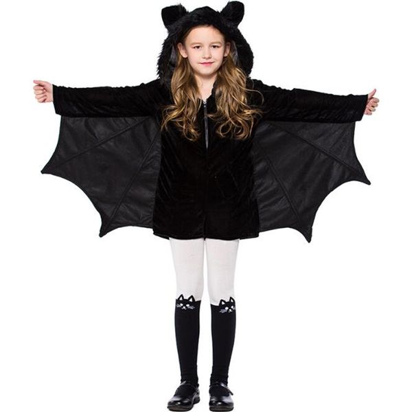 

cute girl bat costume halloween kids batgirl cosplay clothing, Black;red