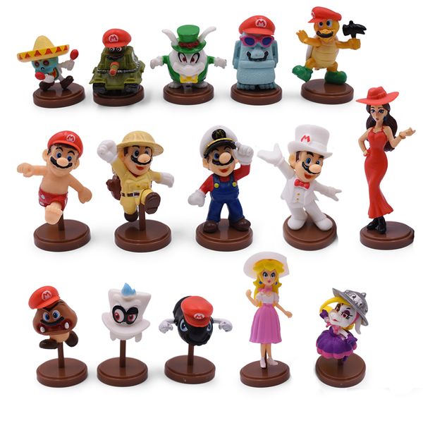 

toys 15pcs/set 3-7cm super mario bros pvc action figure toys dolls mario luigi yoshi mushroom donkey kong kids gift t200505