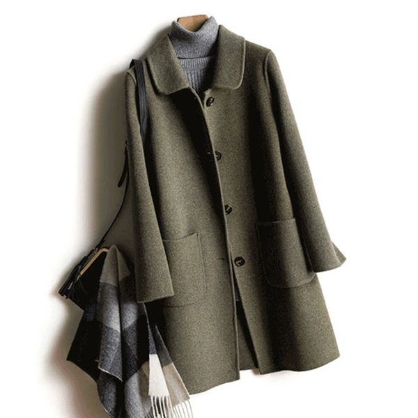 

female wool coat 100% autumn winter jackets women 2020 fashion new long woolen jacket casual woman manteau femme en, Black