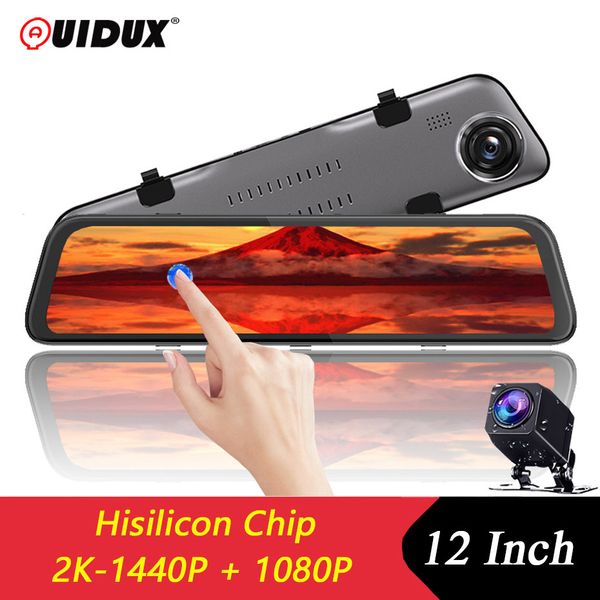 

quidux new 12" rearview mirror 2k 1440p super hd for huawei hisilicon cpu sony 335 car dvrs dash cam video recorder night vision