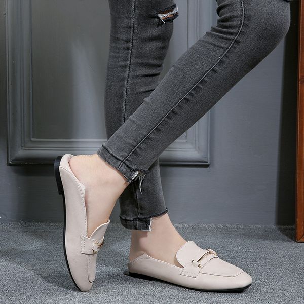 

women moccasin-gommino flat heel shoe soft sole artificial leather shoes spring summer doug shoes pure color large size 41 42 43, Black