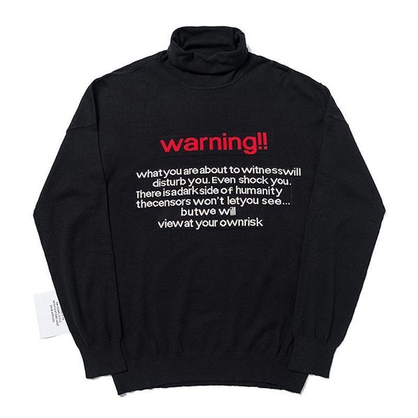 

latest 19fw vetements high collar black sweater warning cotton hip hop skateboard sweaters men women casual coat fashion hflsmy061, White;black