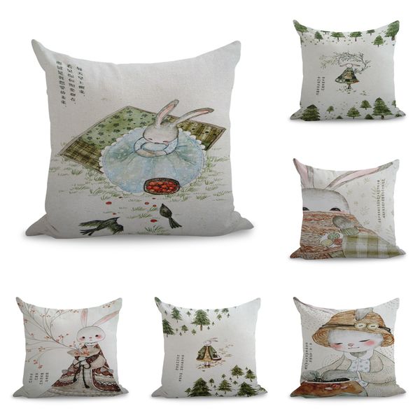 Watercolor Chinese Bunny Throw Massager Pillow Case Decorative