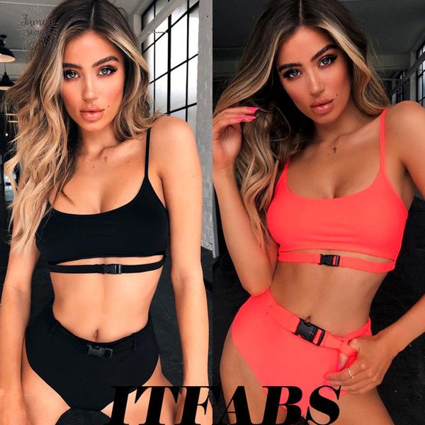 

new bikini women padded bra strap sleeveless swimsuit bandage ladies push up set bikini beachwear triangle swimwear, White;black