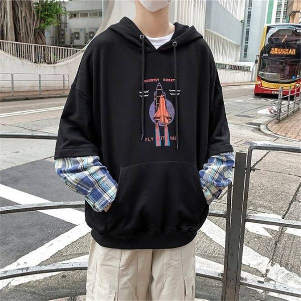 

patchwork hoodies men japanese fashion cotton long sleeve hoodie funny print streetwear hip hop casual harajuku sweatshirts boy, Black