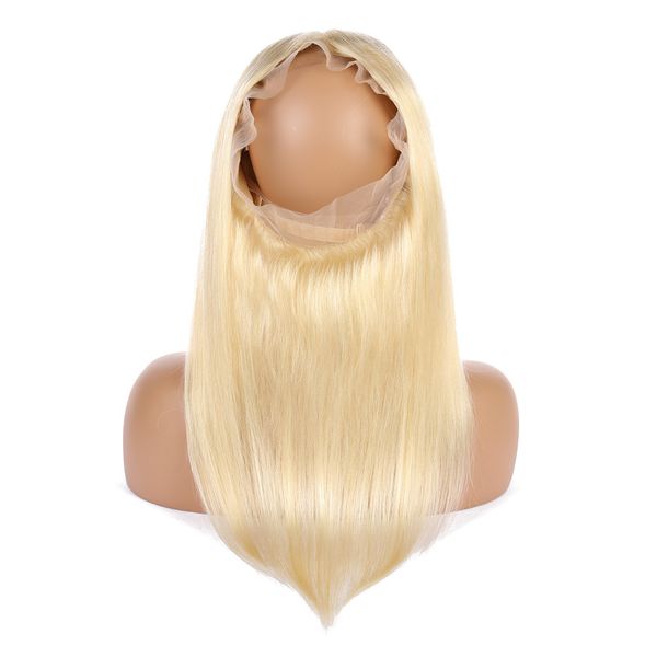 

pre plucked 360 frontal blonde straight human hair 360 lace closure #613 bleach blonde peruvian virgin hair closure 360 full lace frontals, Black;brown