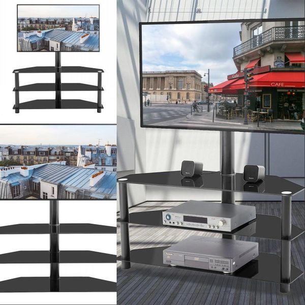 

ps4 media component black multi function tv stand height adjustable bracket swivel 3-tier tempered glass metal frame tv stand for xbox