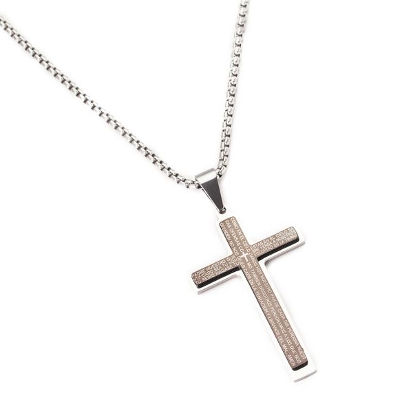 Collana con croce biblica classica Gesù argento nero per gioielli da uomo in acciaio inossidabile