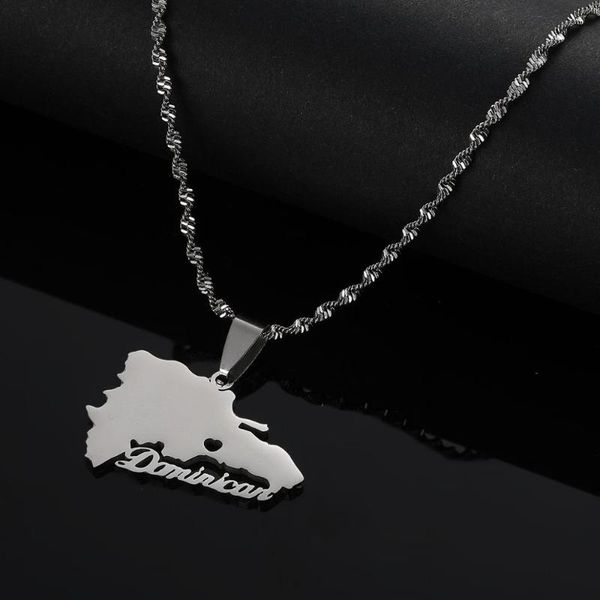 

stainless steel dominican map pendant necklaces dominicans map trendy heart chain jewelry, Silver