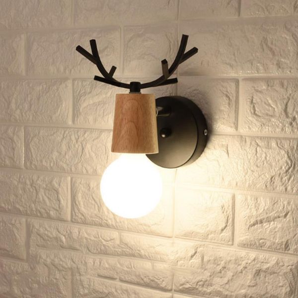 

led wall light e27 wood modern bed bedside lamp antler night light bedroom decoration lighting