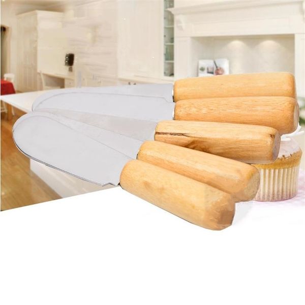 

kitche portable wooden handle butter shovel breakfast tool 10cm butter knife cheese dessert sauce spatula stainless steel spatula tool 7006a