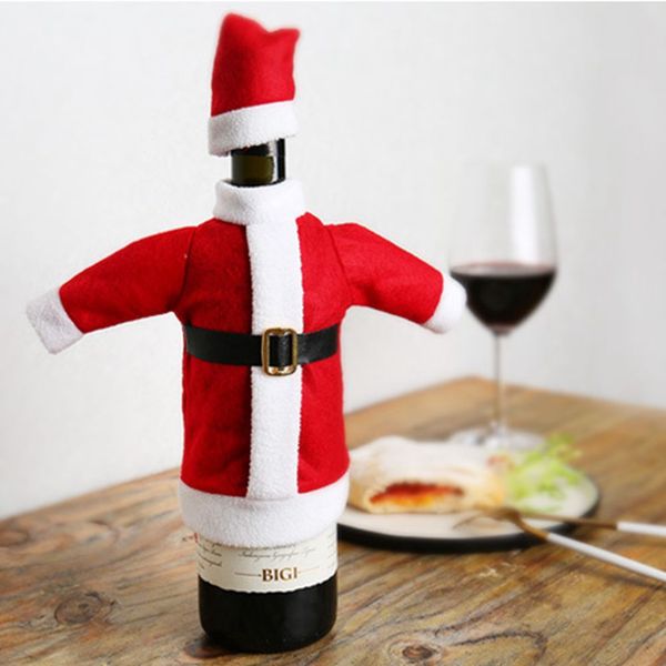 

100 sets cute red wine bottle cover bags santa claus dinner table decoration clothes with hats 26*19cm party decoration christmas decoration