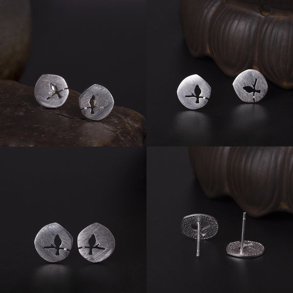 

925 design fund s silver personality wire drawing hollow out branch birdie ear nail woman concise magpie on on the branch earrings, Golden