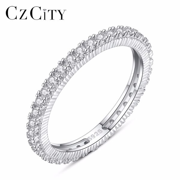 

czcity brands 925 sterling silver stackable rings for women white cubic zirconia micro paved ring valentine's day gift jewelry, Golden;silver