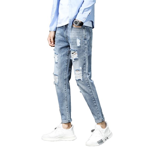 

new mens jeans cotton classic business casual straight stretch jeans blue male denim pants skinny men h819