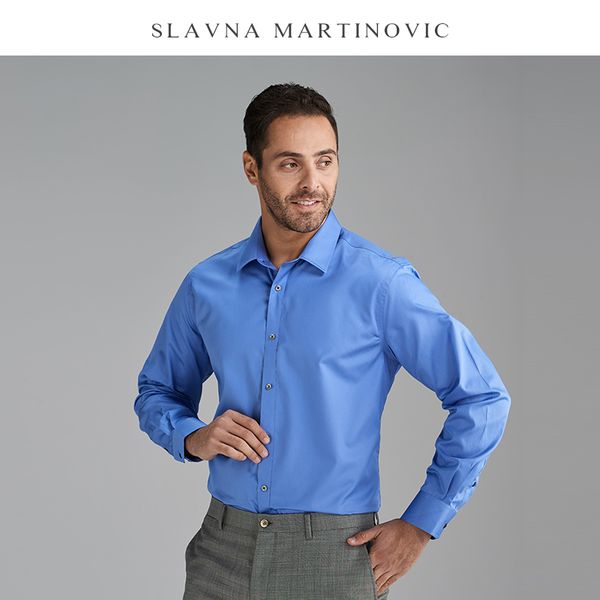 

slavna martinovic 2020 autumn and winter xinjiang long-staple cotton square collar blue business meeting men's shirt, White;black
