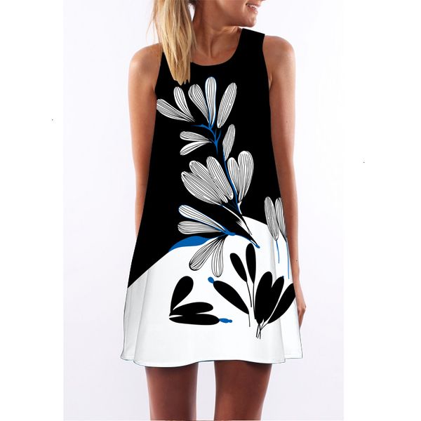 

women dresses womens dress polyester dress summer new style digital printing dress women sleeveless short boho style mini beach vestidos, Black;gray
