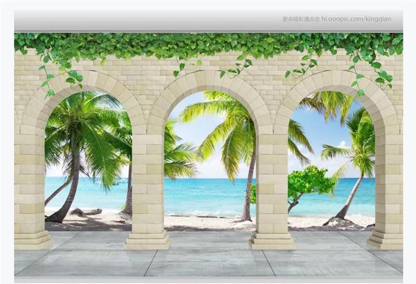 Индивидуальные 3d настенные обои фото обои каменные арки пляж вид на море 3d гостиная телевизор диван фон настенные обои для стен 3d