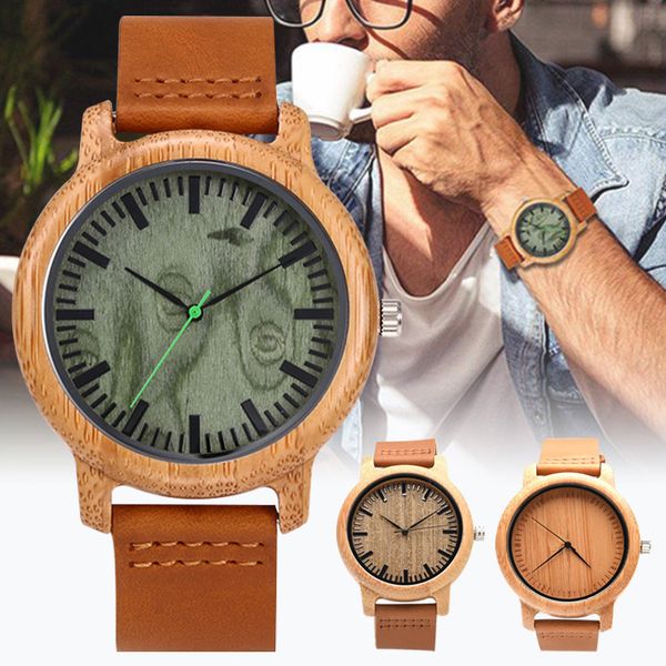 

bamboo quartz analog watch wooden wrist watch with round dial for men women kqs8, Slivery;brown