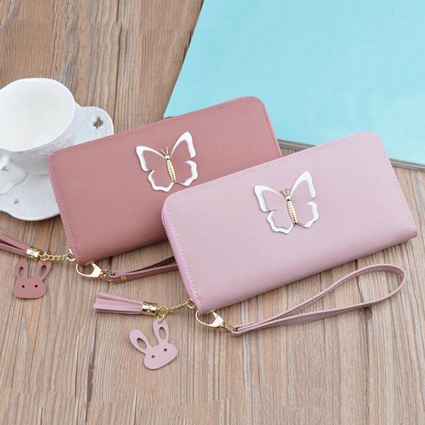 

1 pc butterfly long wallet women pu leather wallet ladies clutch handbag purse coin pocket holder dropship, Red;black