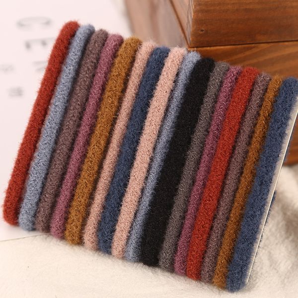

10pcs/lot new fashion women autumn winter solid colors fur elastic rubber bands stretch basic hair bands warm hair ties