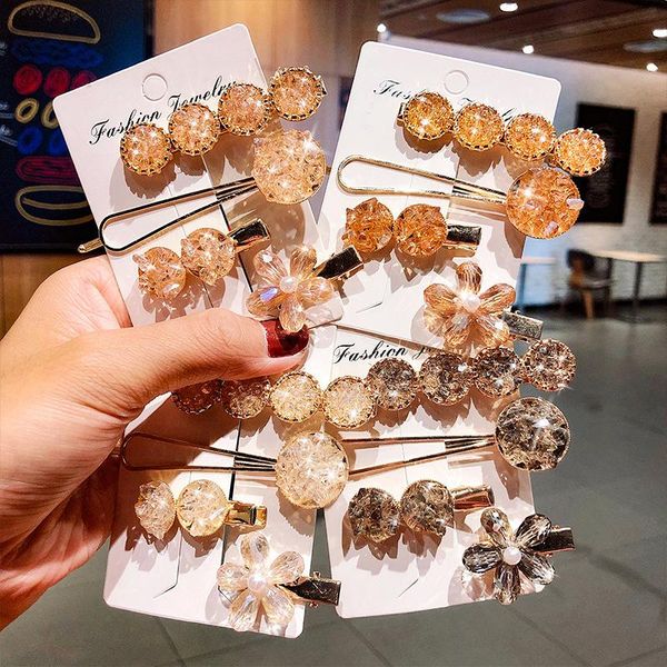 

2020 korean chic round pearl flower hair pins vintage barrettes hair clips set crystal metal hair accessories hairgrip for women kvpsb, Black
