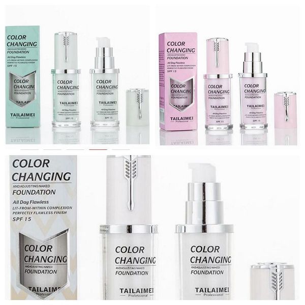 

72pcs/lot dhl tlm 40ml foundation color changing liquid foundation base cosmetics primer complexion cream concealer makeup coverage 3 colors