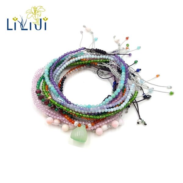 

lii ji tiny delicate gemstone adjustable friend bracelet for children women men gift, Black