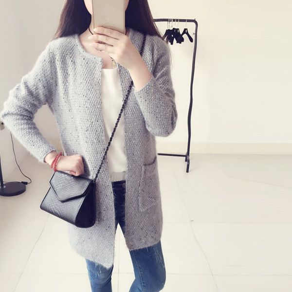 

knitted sweater coat women long section loose korean simple fashion cardigan female comfortable breathable sweater, White