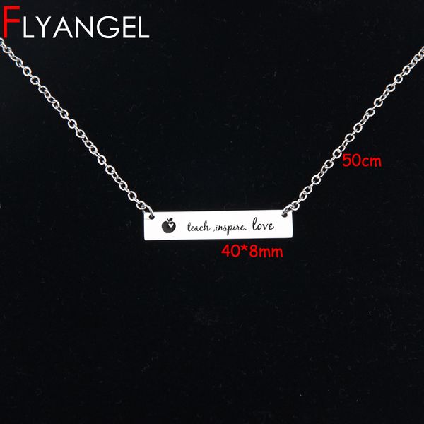 

flyangel cute jewelry bar necklace engraved teach inspire love for teacher necklace accessories gifts, Silver