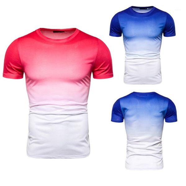 

summer crew neck skinny teenager new fashion homme tees gradient color short sleeve mens tshirts, White;black