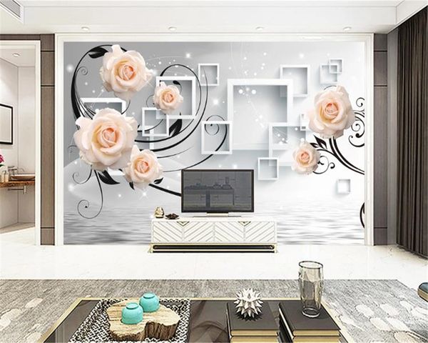 

3d p wallpaper custom3d stereo pink rose tv background wall premium silk wallpaper