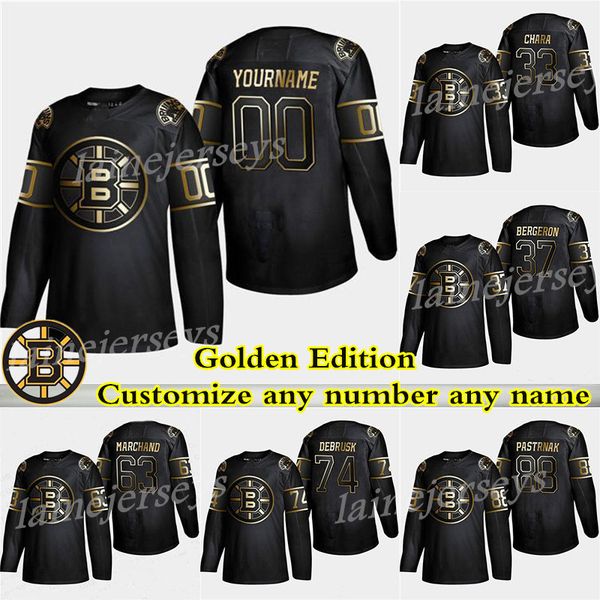 

boston bruins golden edition 37 patrice bergeron 74 debrusk 63 marchand 88 pastrnak customize any number any name hockey jerseys, Black;red