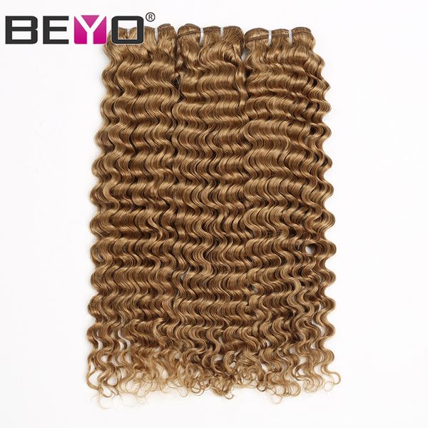 

honey blonde deep wave связки human пучки волос малазийский завитые 3 или 4 bundle предложения # 27 цвет волос remy выдвижения beyo, Black