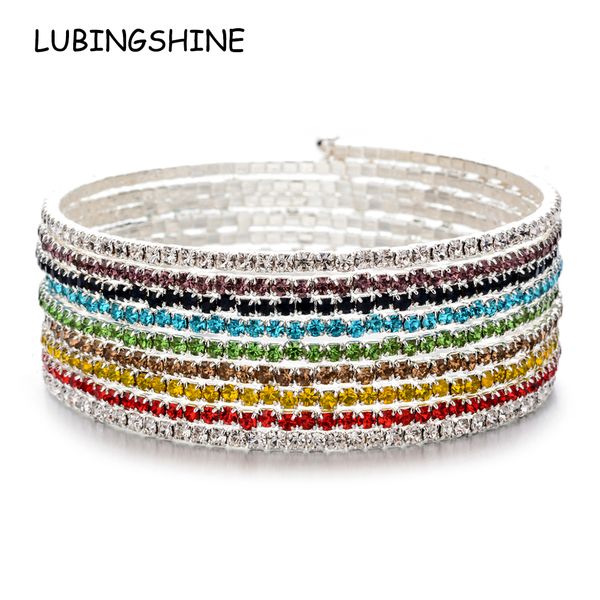 

silver color women 9 layers multi-layer wide round bracelets&bangles rhinestones statement adjustable open cuff fashion jewelry, Golden;silver