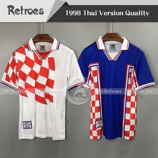 

1998 retro suker 98 world cup short sleeve home away soccer jerseys white blue football shirt, Black;yellow